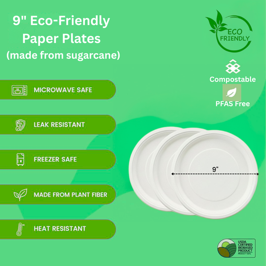 Ready Restock 9” Compostable Eco-Friendly Paper Plates – 50 Pack