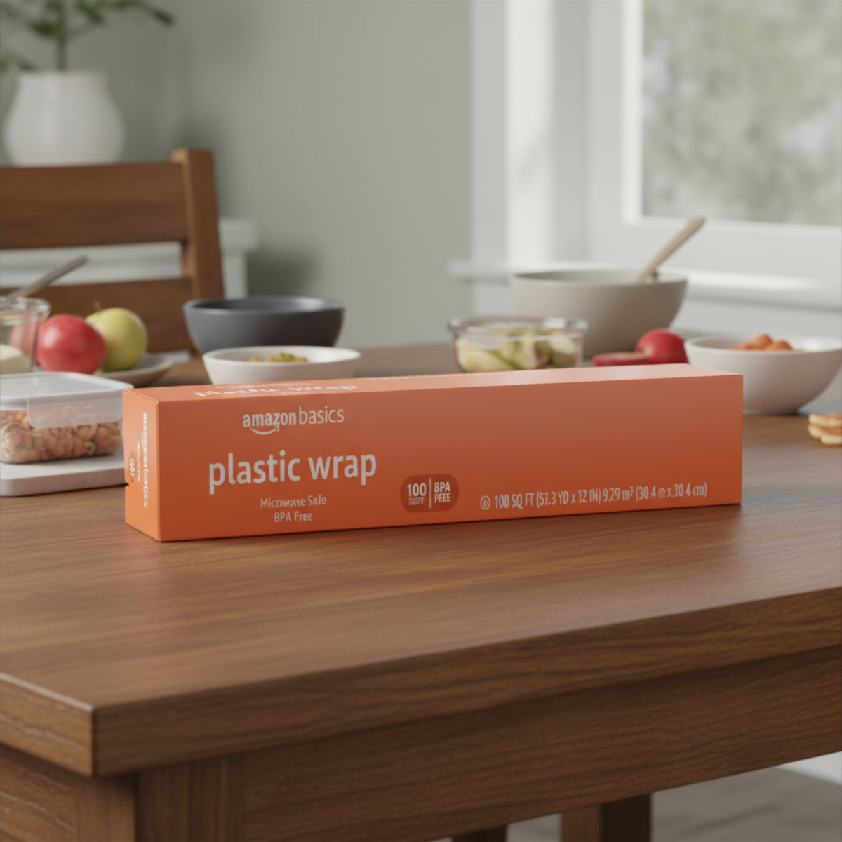 Amazon Basics Plastic Food Wrap, BPA Free, Microwave Safe with Tight Seal, 100 Sq. Ft.