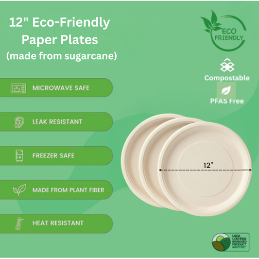 Ready Restock 12” Round Compostable Eco-Friendly Paper Plates – 50 Pack