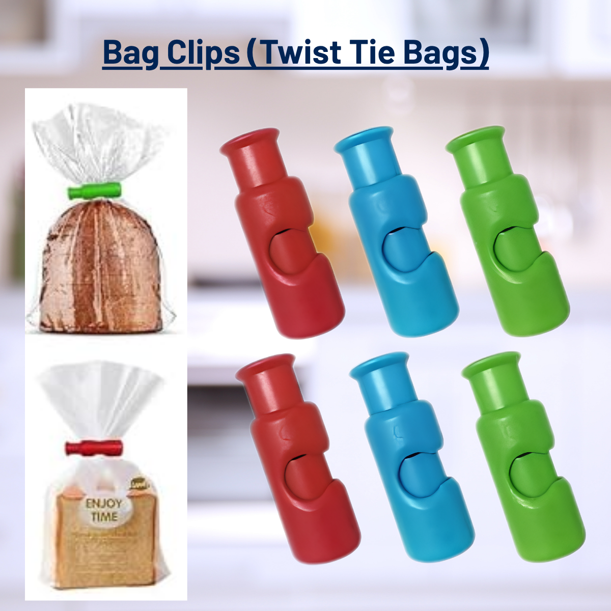 Ready Restock Squeeze and Lock Bread Bag Clips, Reusable, Bag Clip for Food Storage, 6 Pack