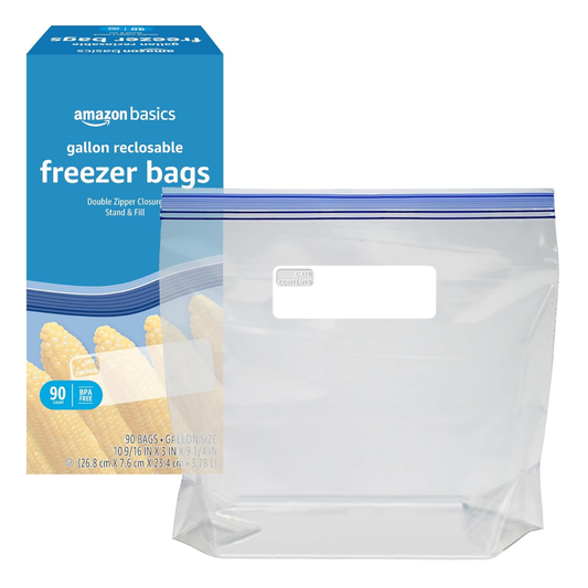 Amazon Basics 1 Gallon Reclosable Freezer Bags, BPA Free, 90 Count