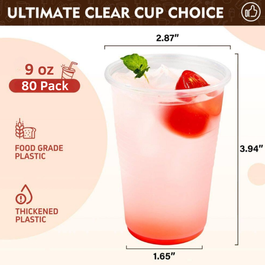 Himson 9 oz. Disposable Clear Plastic Cups, Extra Strong, 80 Pack