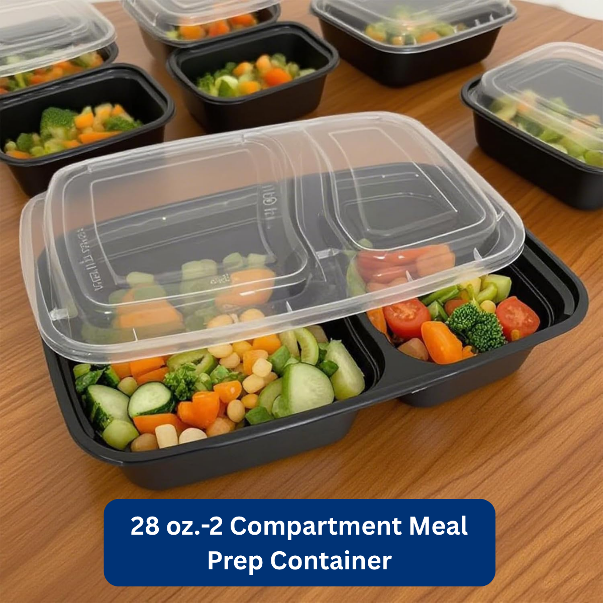 Ready Restock 28 oz. – 2 Compartment Meal Prep Food Containers With Lids - 20 Pack