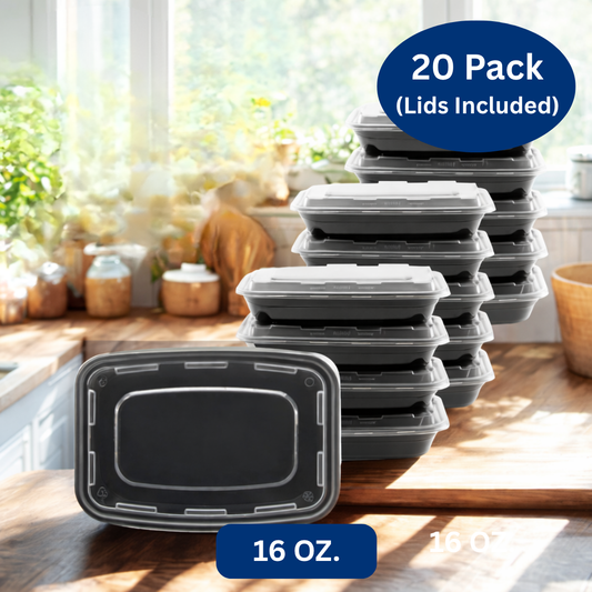 Ready Restock 16 oz. Rectangular Meal Prep Containers – 20 Pack