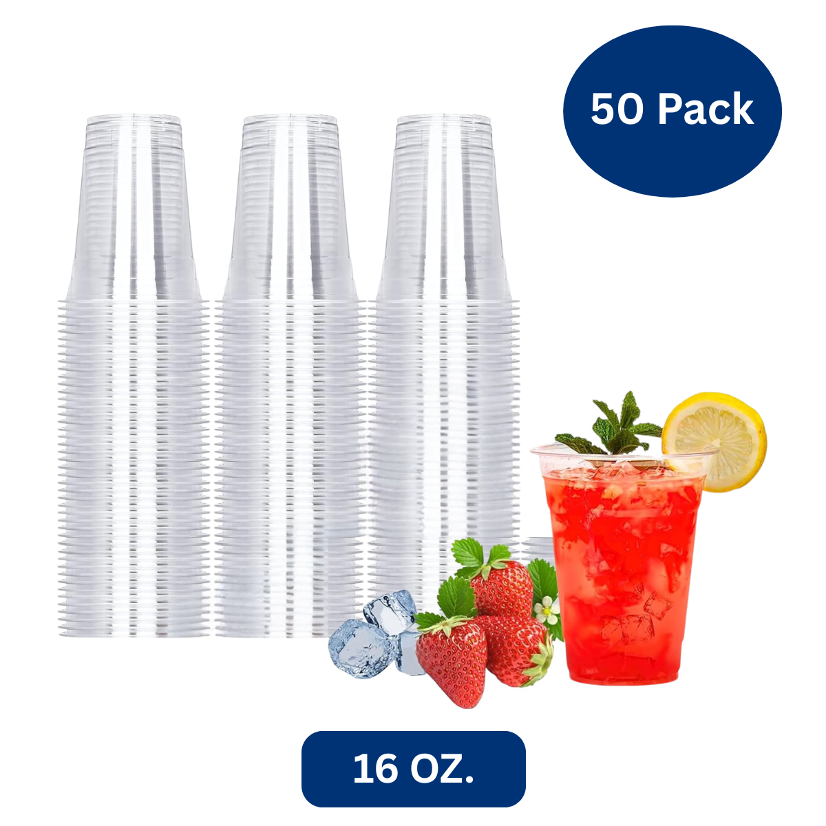 Ready Restock 16 oz. Clear Plastic Drinking Cups – 50 Pack
