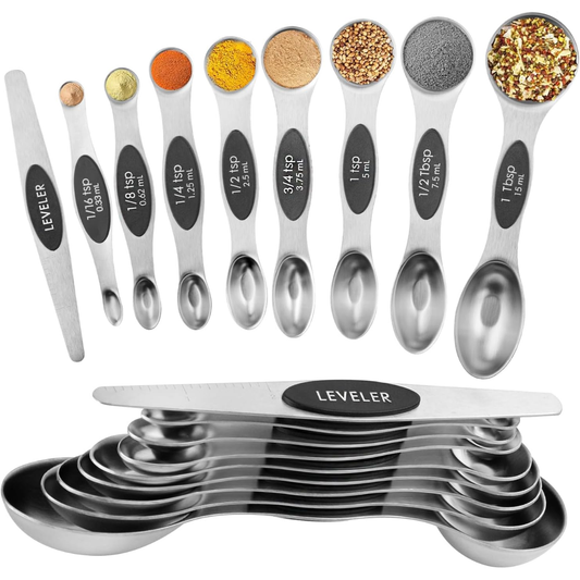 Ready Restock Stainless Steel Magnetic Measuring Spoons, Black, Dual Sided, Set of 8