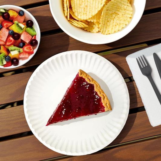 Ready Restock 9" Uncoated White Paper Plates, Microwave Safe, 100 Pack