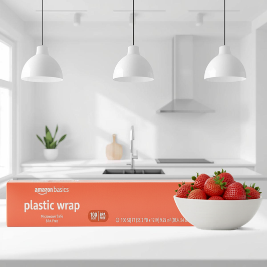 Amazon Basics Plastic Food Wrap, BPA Free, Microwave Safe with Tight Seal, 100 Sq. Ft.