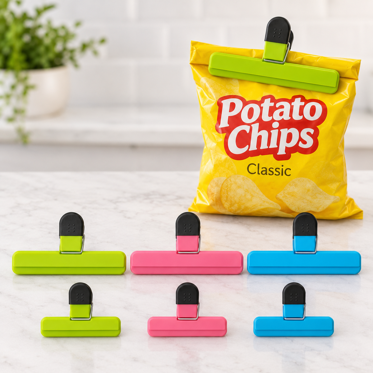 Ready Restock Chip Clips, 3 Large and 3 Small Food Clips, Snack Bag Clip, 6 Pack