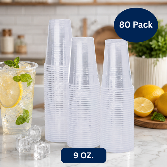 Himson 9 oz. Disposable Clear Plastic Cups, Extra Strong, 80 Pack