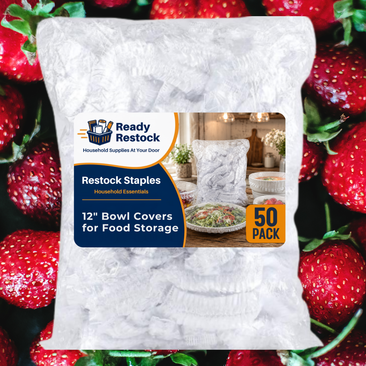 Ready Restock Elastic Food Covers, Disposable, Covers Up To 12" Plates/Bowls, 50 Pack