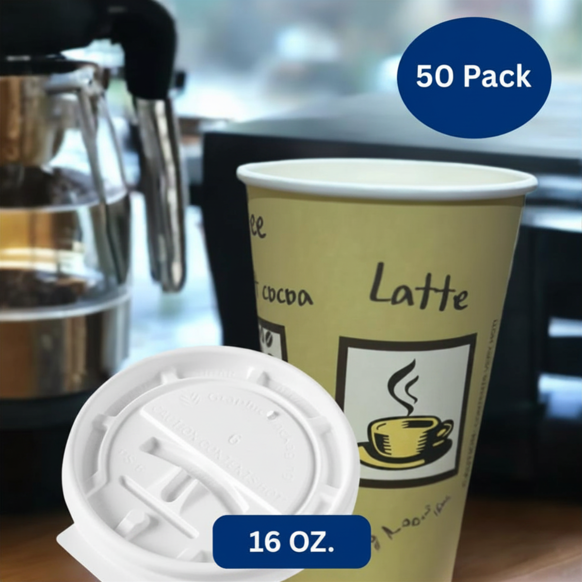 Ready Restock 16 oz. Disposable Paper Coffee Cups with Lids – 50 Pack