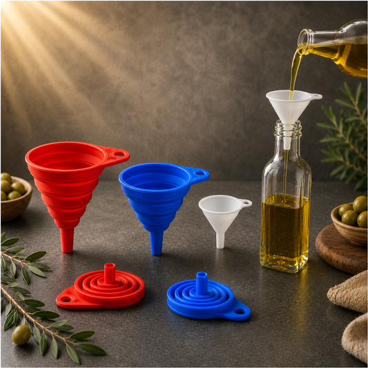 Ready Restock Silicone Funnel Set – Collapsible Small, Medium, and Large Funnels for Kitchen – 3 Pack