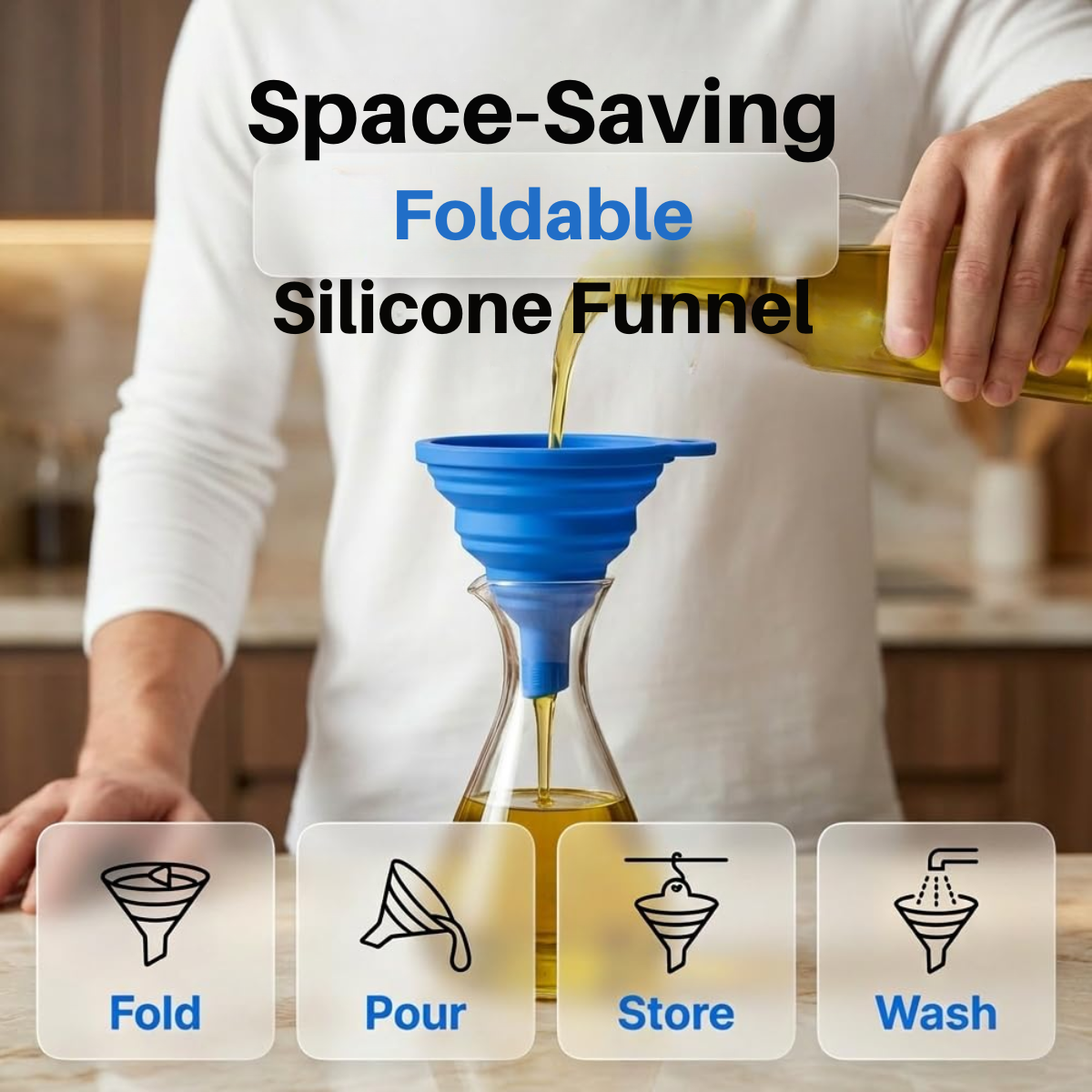 Ready Restock Silicone Funnel Set – Collapsible Small, Medium, and Large Funnels for Kitchen – 3 Pack